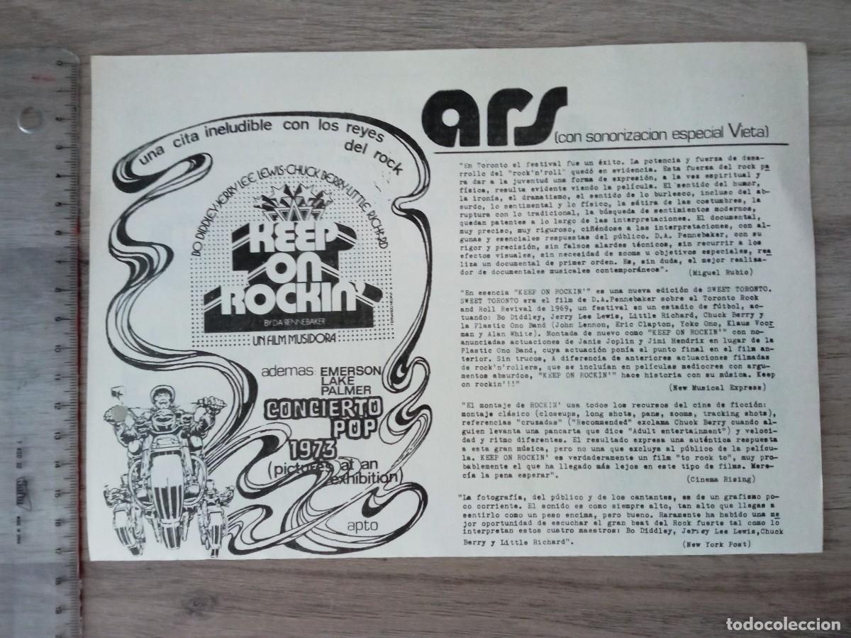 Cine: KEEP ON ROCKIN`, LITTLE RICHARD, CONCIERTO POP 1973, EMERSON LIKE PALMER, CINE ARS