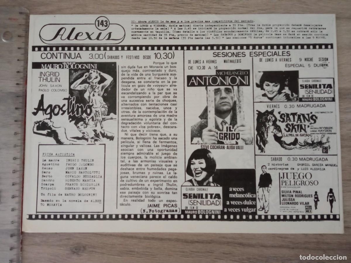 Cine: AGOSTINO, LA PIEL DE SATAN, JUEGO PELIGROSO, SILVIA PINAL, CINE ALEXIS