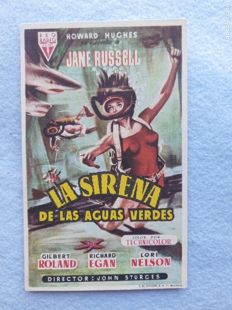  Foglietti di film di film antichi di cinema: La Sirena de las Aguas Verdes. Howard Huge, Jane Russell, Lori Nelson. A&ntilde;o 1956.