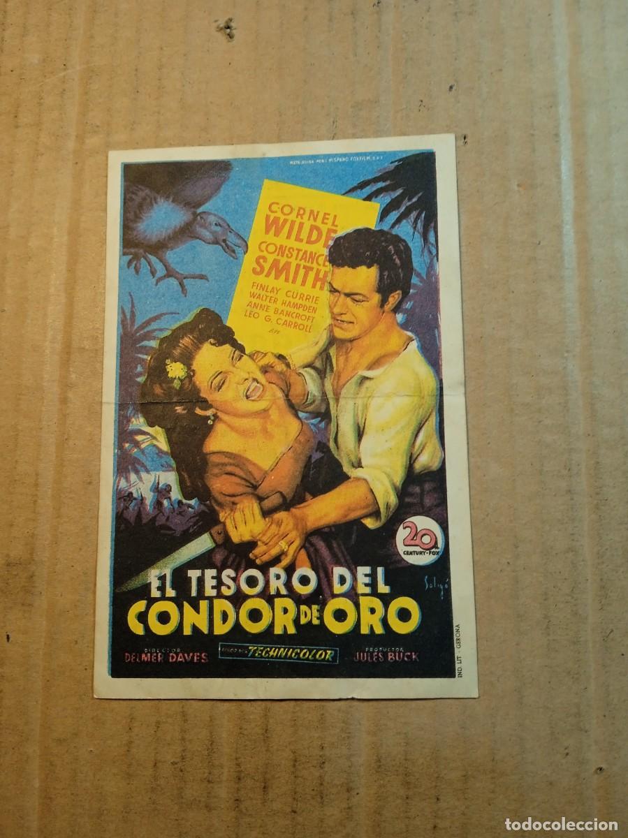 Folhetos de m&atilde;o de filmes antigos de cinema: FOLLETO DE MANO CON PUBLICIDAD EL TESORO DEL CONDOR DE ORO
