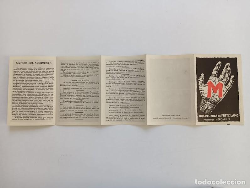 Cine: M EL VAMPIRO DE DUSSELDORF PROGRAMA DESPLEGABLE FRITZ LANG PETER LORRE - Foto 2