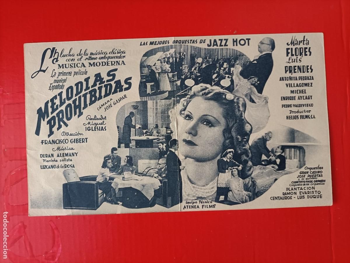  Flyers Publicitaires de films Anciens: MELOD&Iacute;AS PROHIBIDAS. ES DOBLE Y EST&Aacute; NUEVO. MARTA FLORES, LUIS PRENDES, CUARTETO ORPHEOS.