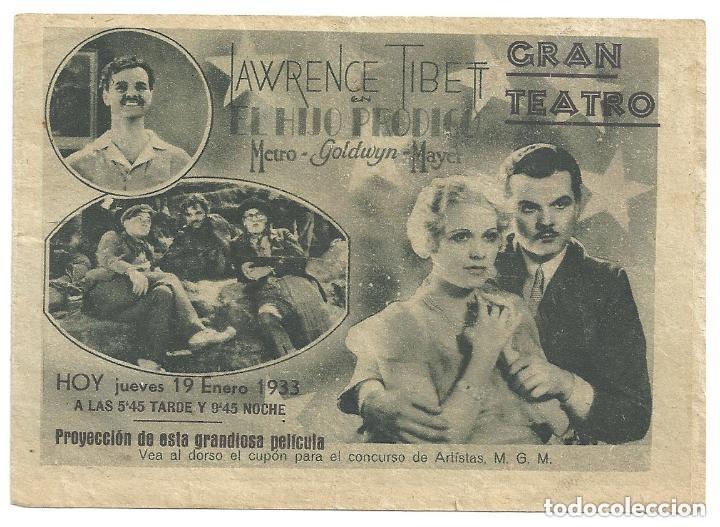  Foglietti di film di film antichi di cinema: EL HIJO PRODIGO PROGRAMA DOBLE MGM LAWRENCE TIBBETT ESTHER RALSTON ROLAND YOUNG VERDE