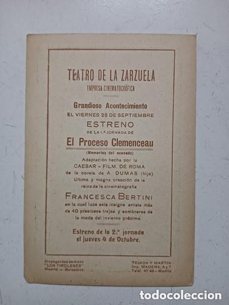 Cine: EL PROCESO CLEMENCEAU PROGRAMA TARJETA FRANCESCA BERTINI CINE MUDO - Foto 2