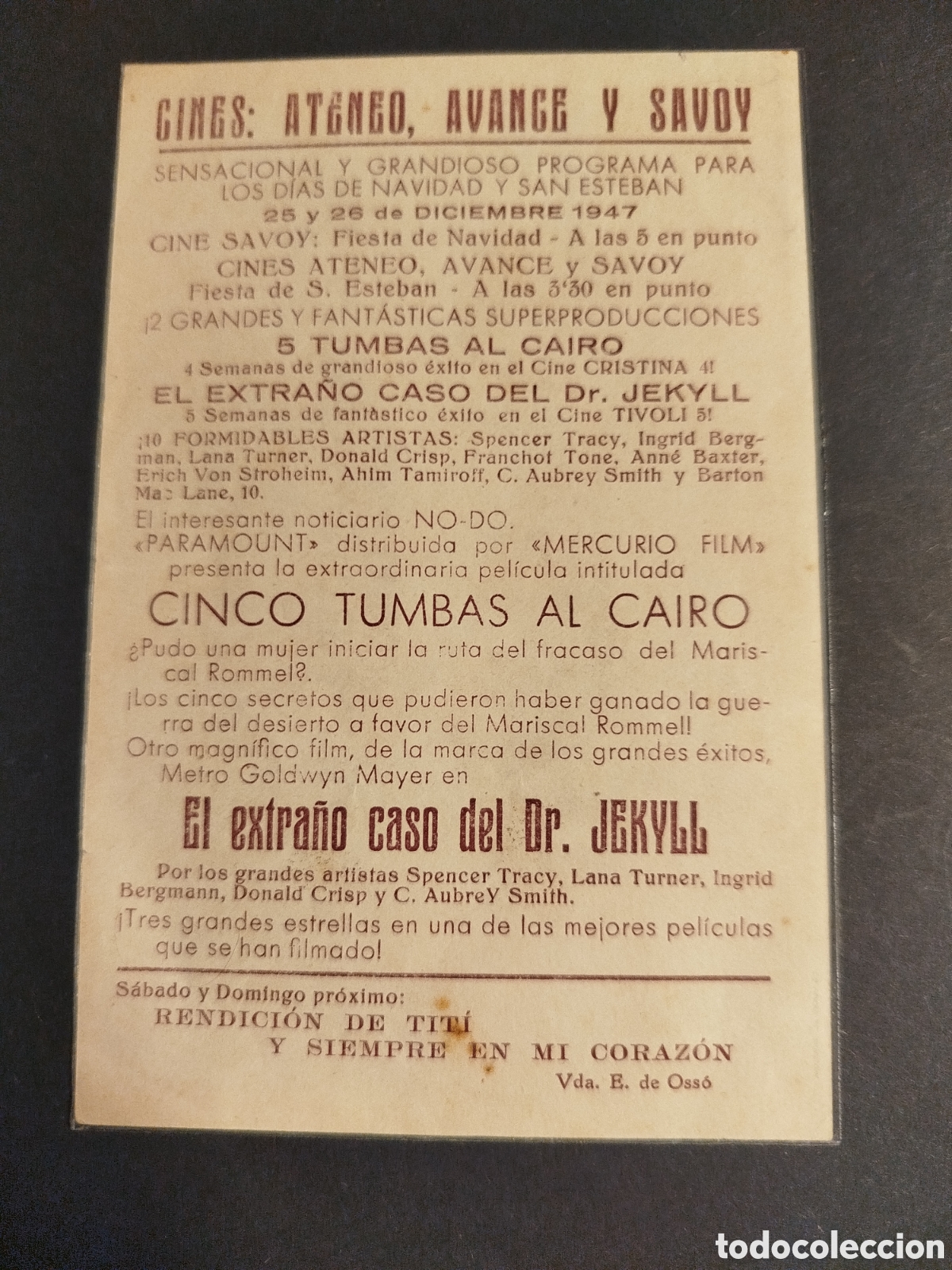 Cine: 5 TUMBAS AL CAIRO C/PUBLICIDAD - Foto 2