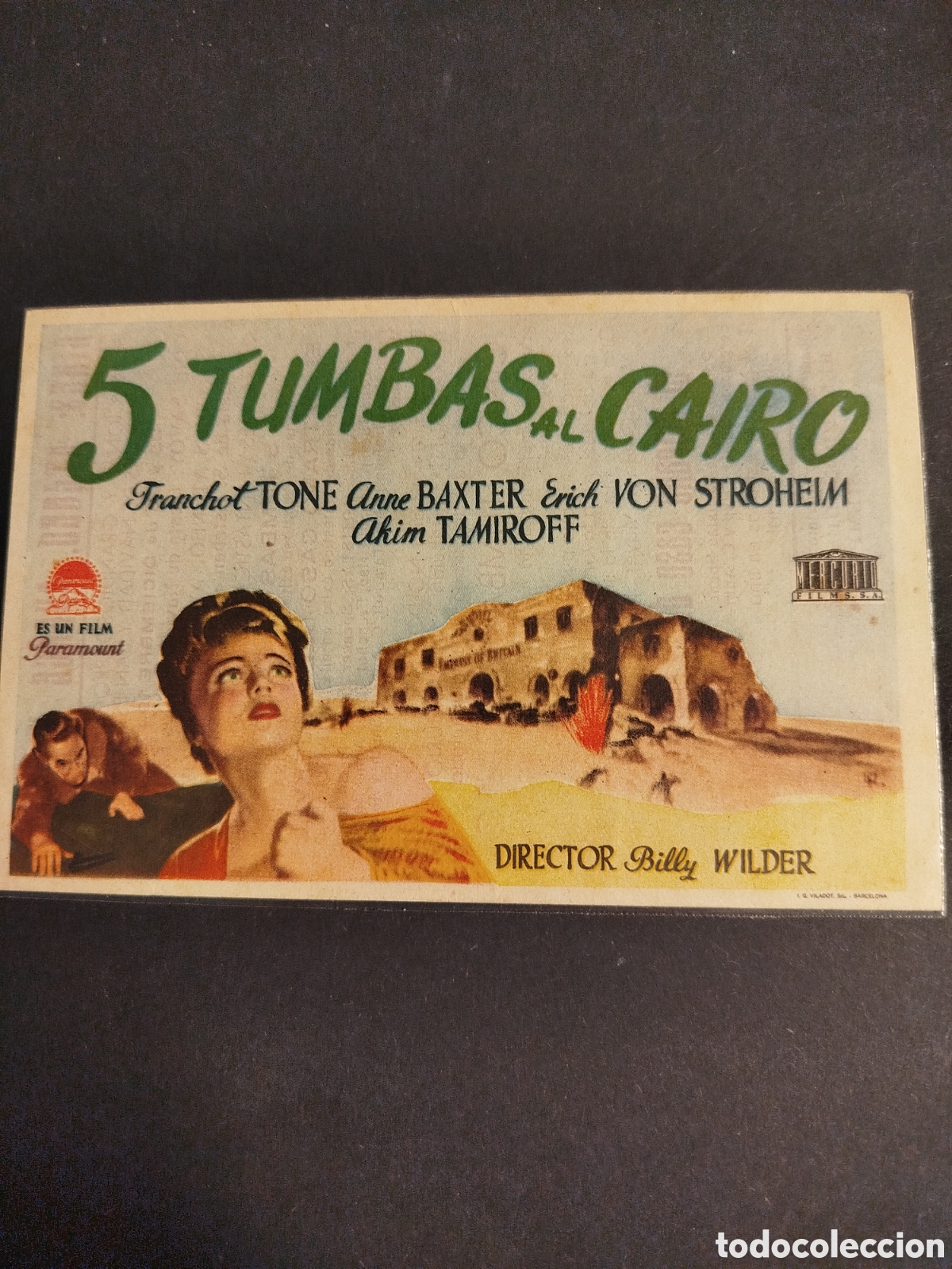 Cine: 5 TUMBAS AL CAIRO C/PUBLICIDAD