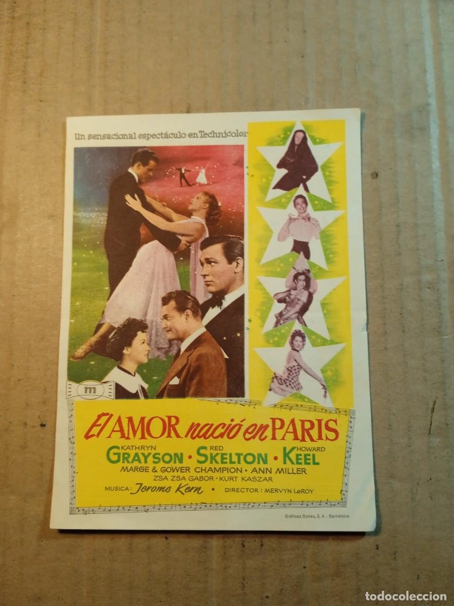 Folhetos de m&atilde;o de filmes antigos de cinema: FOLLETO DE MANO CON PUBLICIDAD EL AMOR NACIO EN PARIS