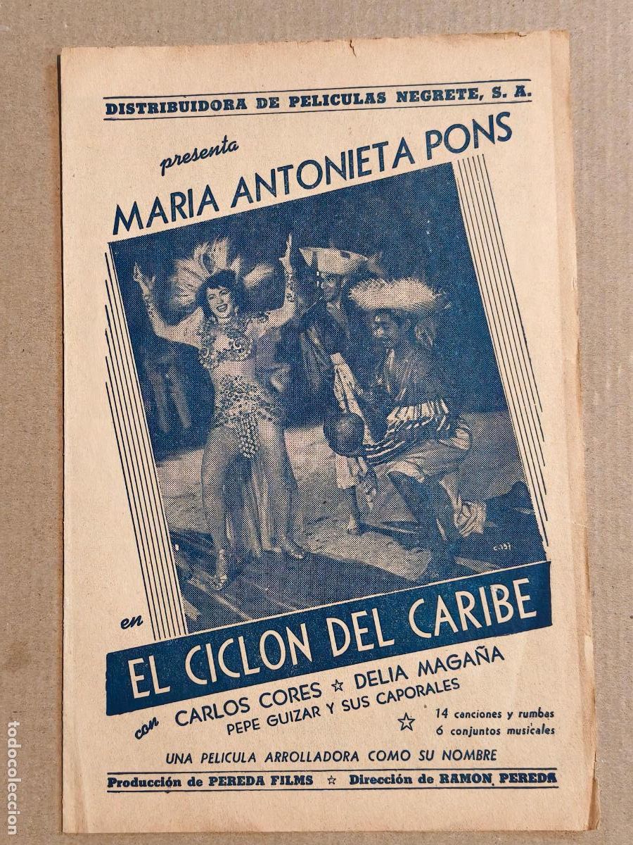 Folhetos de m&atilde;o de filmes antigos de cinema: EL CICLON DEL CARIBE PROGRAMA DE CINE IMPRESO EN LA HABANA