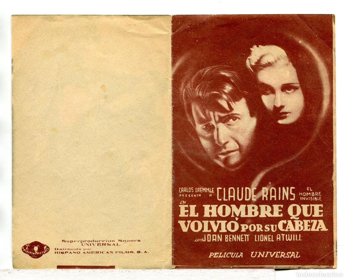 Cinema: EL HOMBRE QUE VOLVI&Oacute; POR SU CABEZA, con Claude Rains.