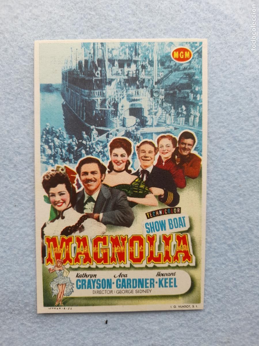 Folhetos de m&atilde;o de filmes antigos de cinema: Show Boat Magnolia. Kathrym Grayson, Ava Gardner, Howard Keel.