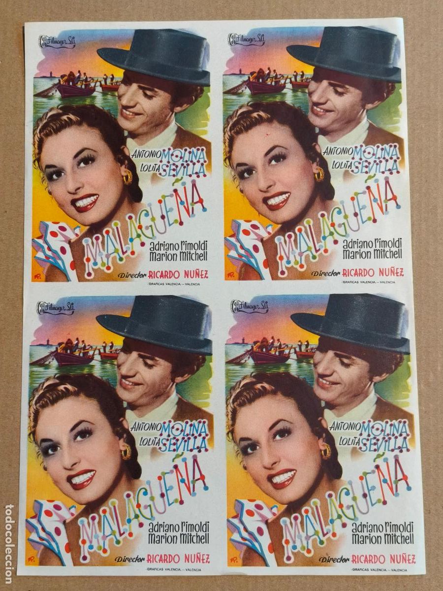 Flyers Publicitaires de films Anciens: ANTONIO MOLINA MALAGUE&Ntilde;A PROGRAMA DE CINE 1957
