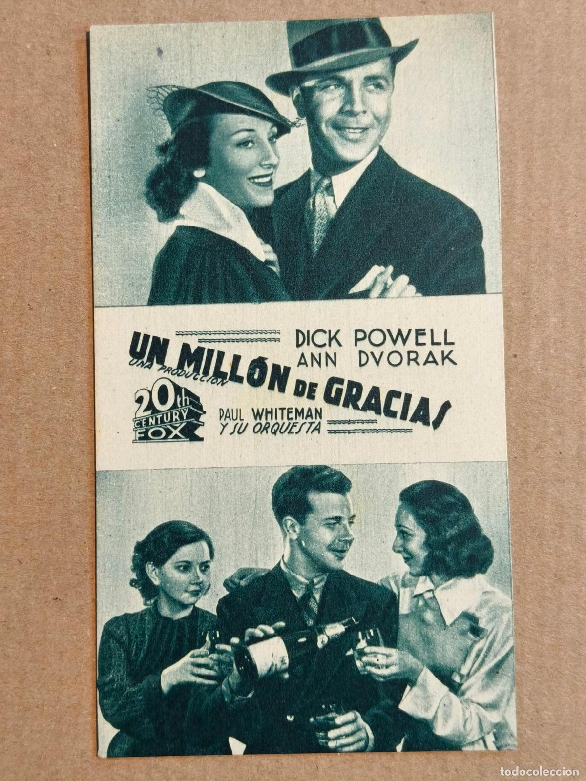 Cine: UN MILLON DE GRACIAS PROGRAMA DE CINE 1936