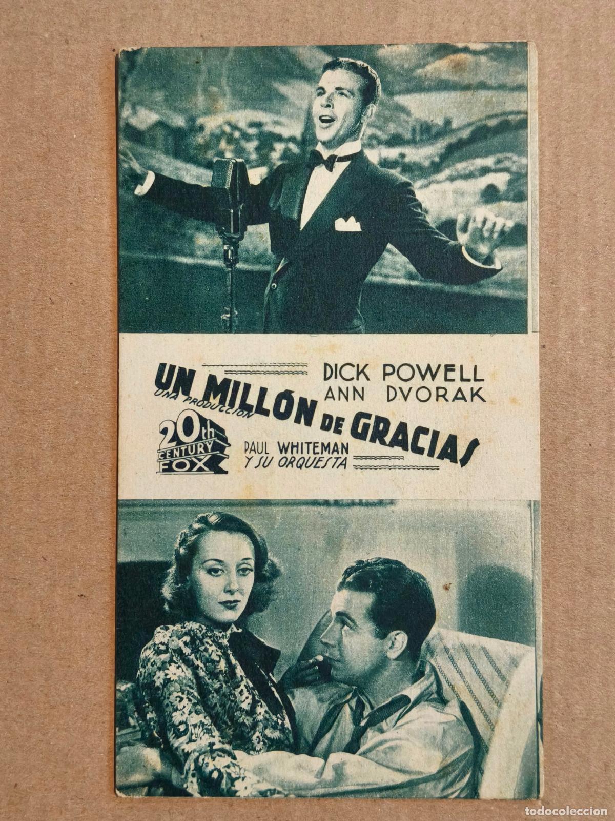 Cine: UN MILLON DE GRACIAS PROGRAMA DE CINE 1936