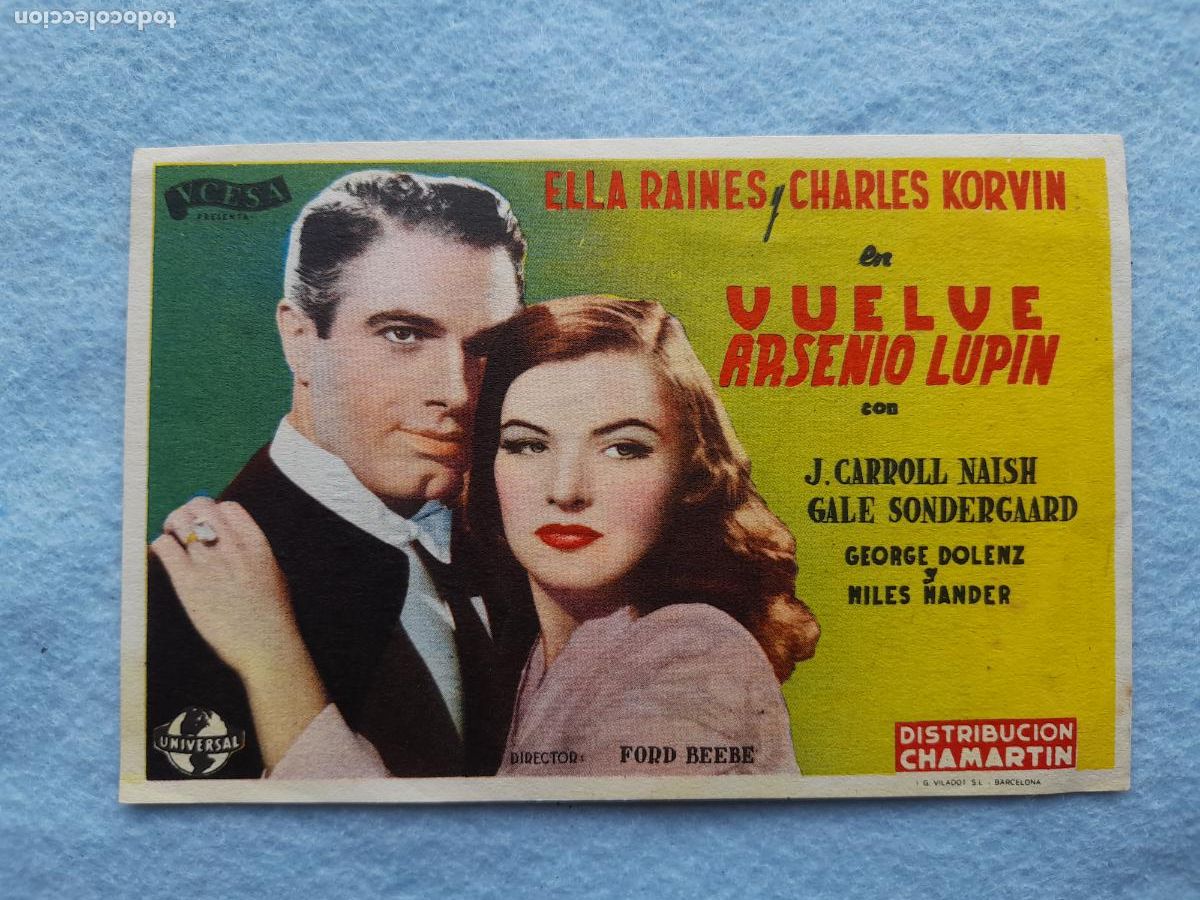 Cine: Vuelve Arsenio Lup&iacute;n. Ella Raines. Charles Korvin. J. Carroll Naish. A&ntilde;o 1947.