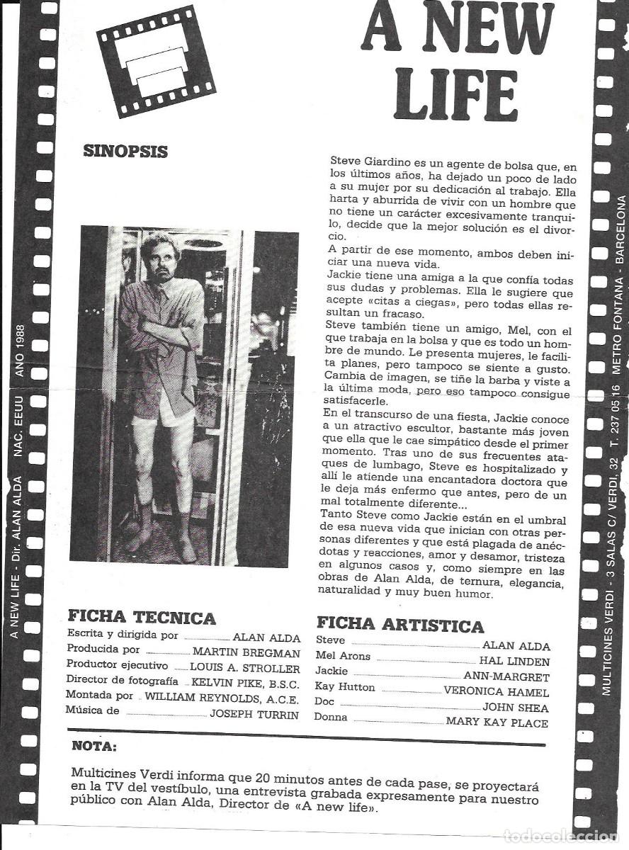 Cine: Folleto de cine &rdquo;A New Life&rdquo; (Alan Alda dir.) Multicines Verdi, Barcelona 1988