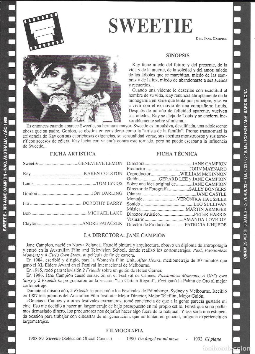 Cine: Folleto de cine &rdquo;Sweetie&rdquo; (J. Campion dra.) Multicines Verdi, Barcelona 1989