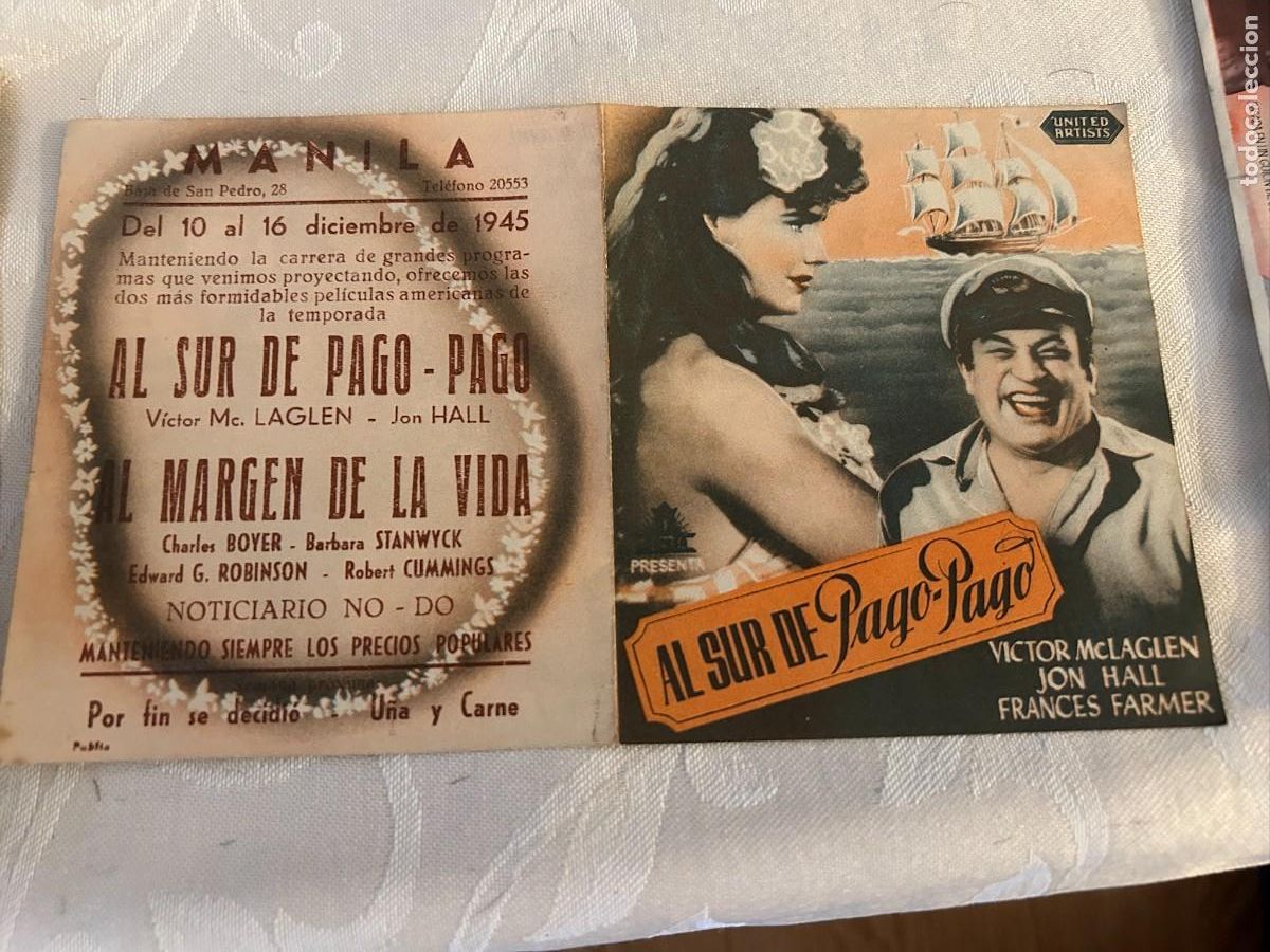 Cine: AL SUR DE PAGO PAGO CINE MANILA CON PUBLICIDAD BUEN ESTADO DOBLE 460