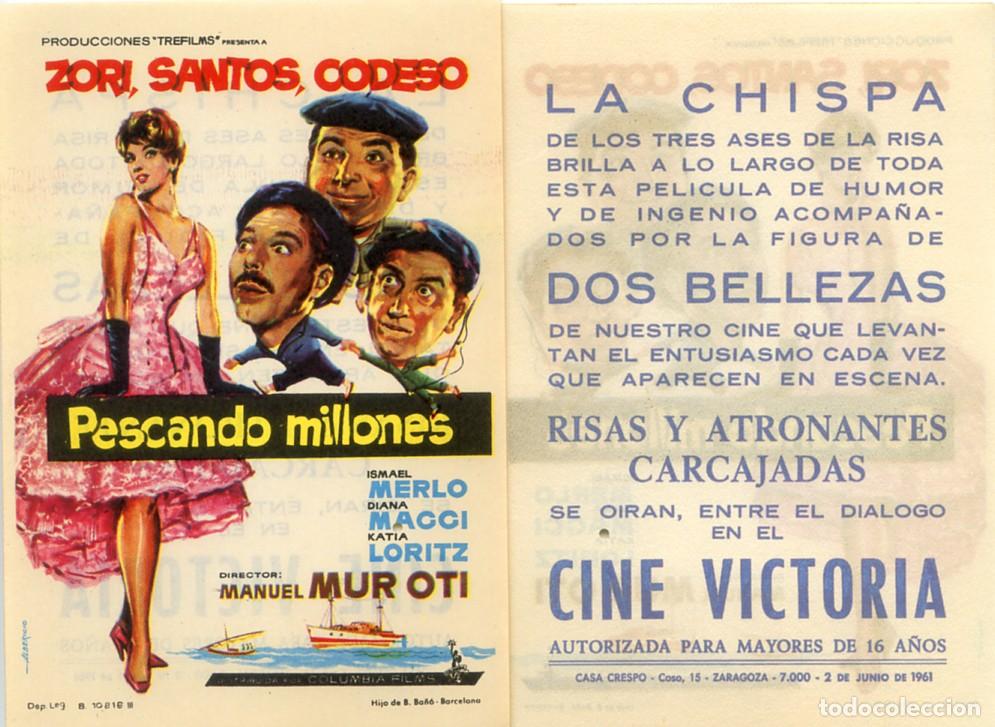Cine: FOLLETO DE MANO ORIGINAL PESCANDO MILLONES CINE VICTORIA 1961 ZARAGOZA