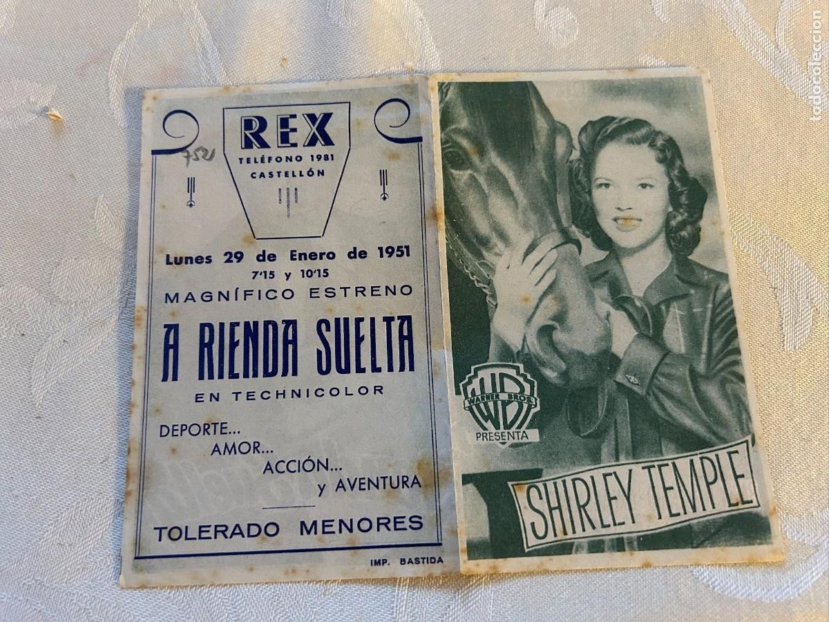 Cine: A RIENDA SUELTA CINE REX CASTELLON COLOR VERDE BUEN ESTADO CON PUBLICIDAD 752