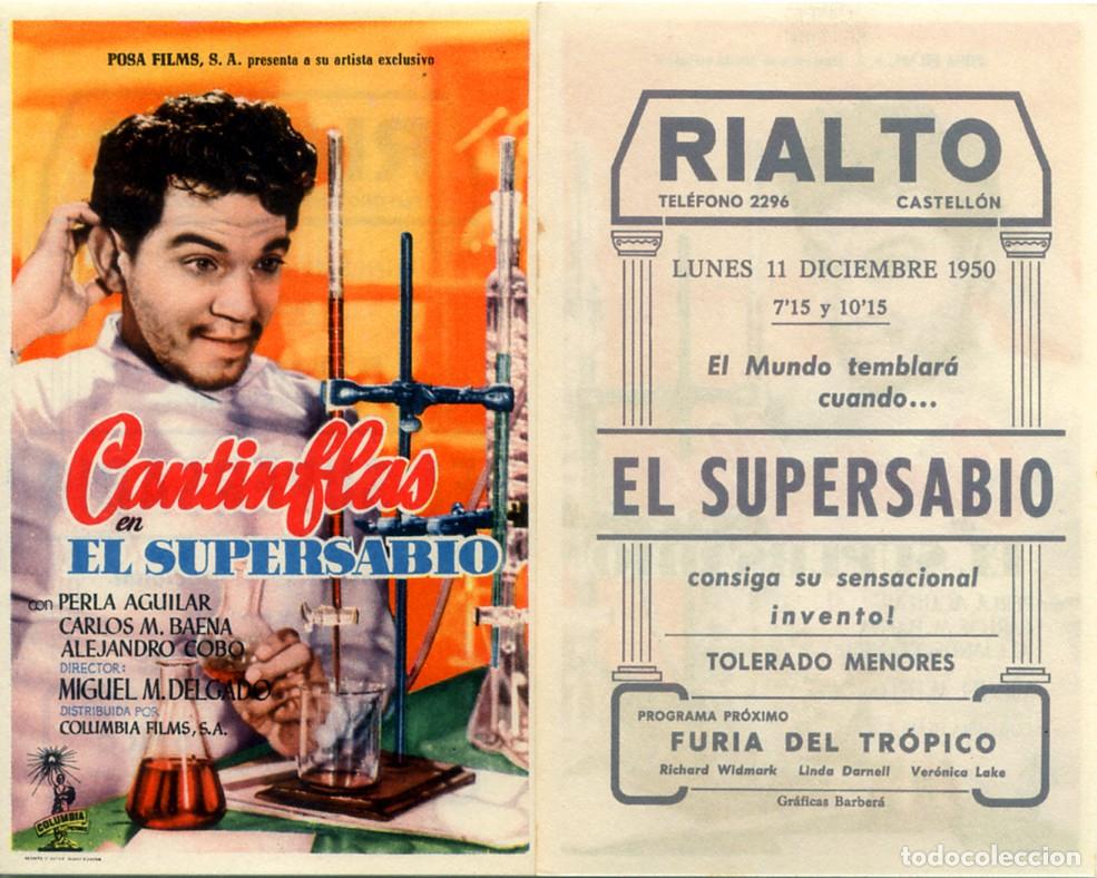 Cine: FOLLETO DE MANO ORIGINAL EL SUPERSABIO MARIO MORENO CANTINFLAS CINE RIALTO CASTELL&Oacute;N