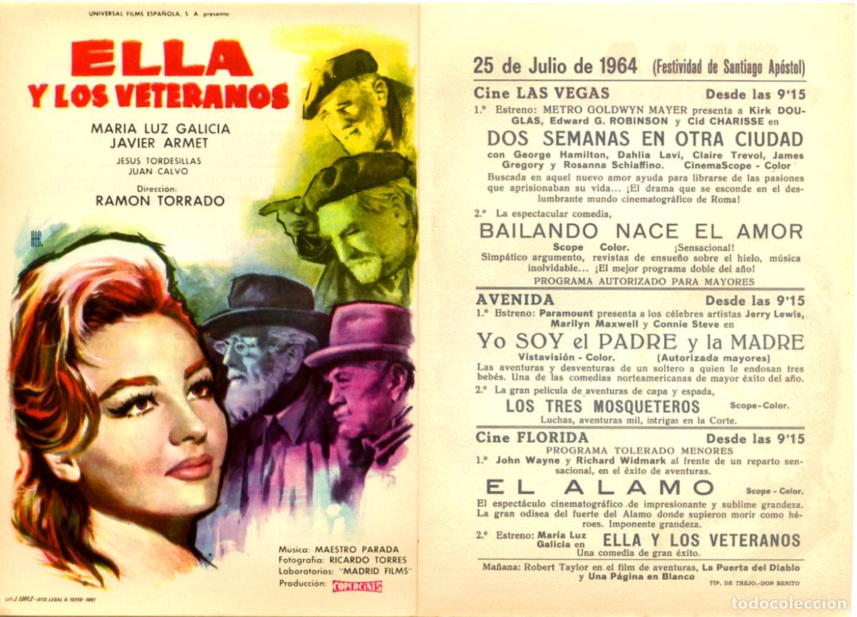 Cine: FOLLETO DE MANO ORIGINAL ELLA Y LOS VETERANOS CINES LAS VEGAS - AVENIDA - FLORIDA 1964