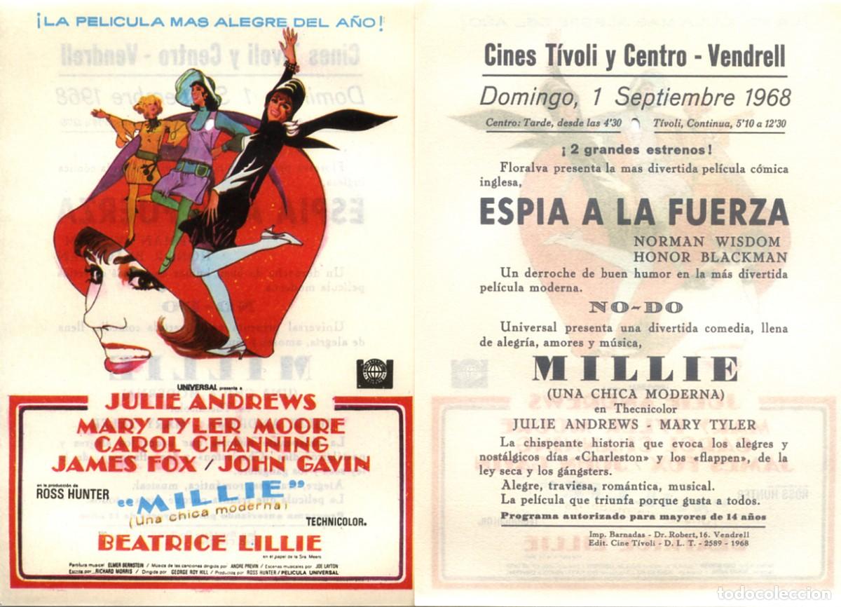 Cine: FOLLETO DE MANO ORIGINAL MILLIE, UNA CHICA MODERNA CINES T&Iacute;VOLI Y CENTRO - VENDRELL 1968
