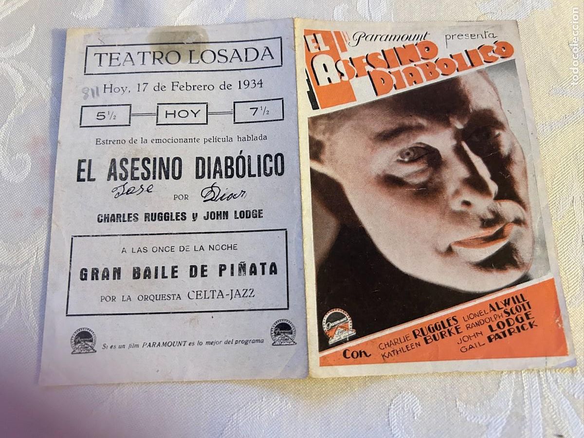 Cine: EL ASESINO DIABOLICO TEATRO LOSADA CON PUBLICIDAD BUEN ESTADO 811
