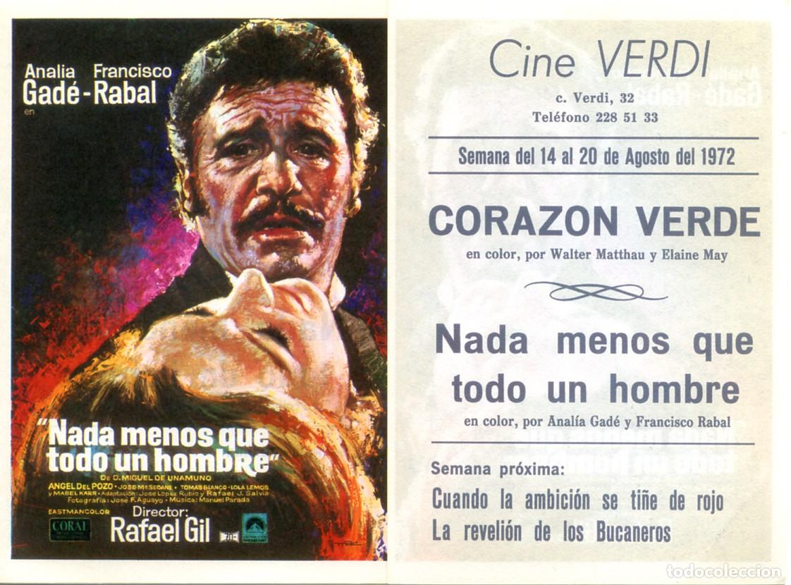 Cine: FOLLETO DE MANO ORIGINAL NADA MENOS QUE TODO UN HOMBRE CINE VERDI 1972 BARCELONA