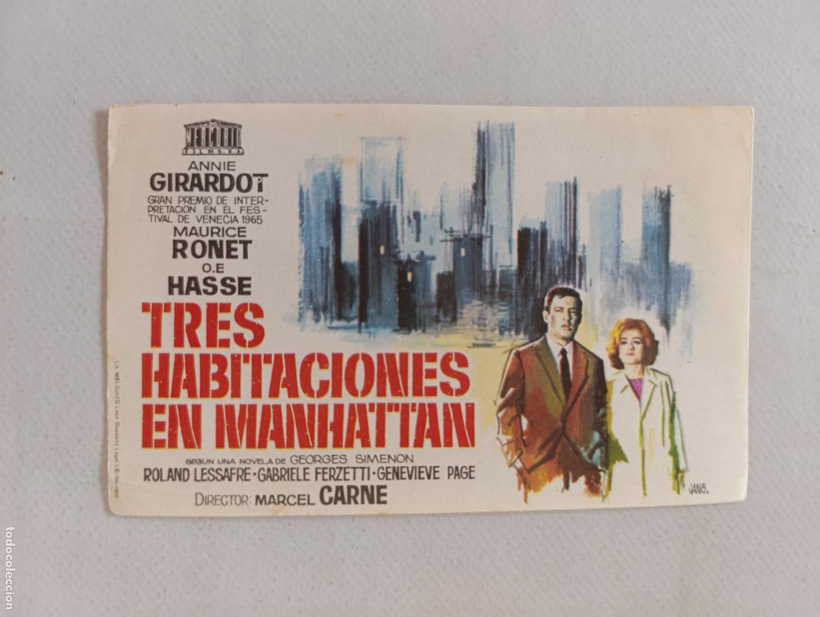 Cine: FOLLETO DE MANO - TRES HABITACIONES EN MANHATTAN - ANNIE GIRARDOT - SIN PUBLICIDAD (148K)