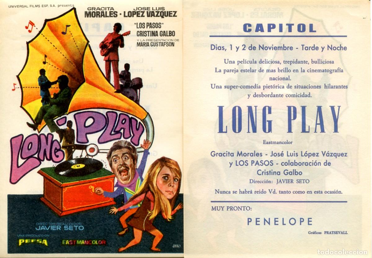 Cine: FOLLETO DE MANO ORIGINAL LONG PLAY JOS&Eacute; LUIS L&Oacute;PEZ V&Aacute;ZQUEZ CINE CAPITOL 1968 MADRID