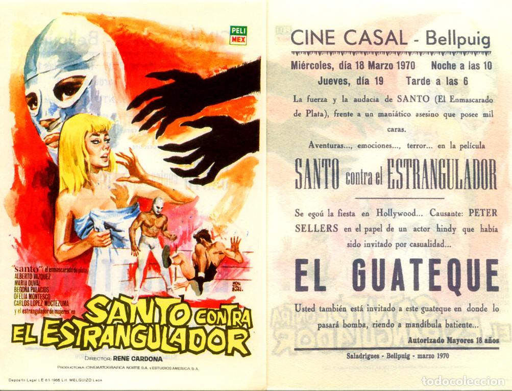 Cine: FOLLETO DE MANO ORIGINAL SANTO CONTRA EL ESTRANGULADOR CINE CASAL 1970 BELLPUIG LLEIDA