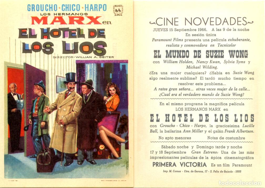 Cine: FOLLETO DE MANO ORIGINAL EL HOTEL DE LOS LIOS CINE NOVEDADES 1966 BARCELONA