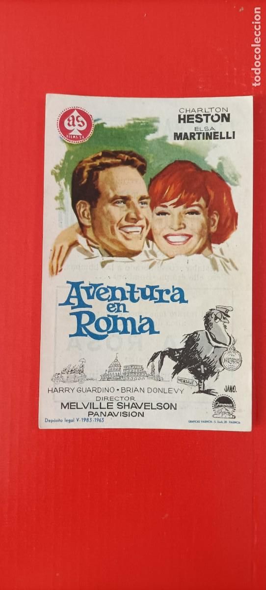 Cine: PROGRAMA. CHARLTON HESTON, AVENTURA EN ROMA. C/P. CINE PARIS TANGER. ELSA MARTINELLI.