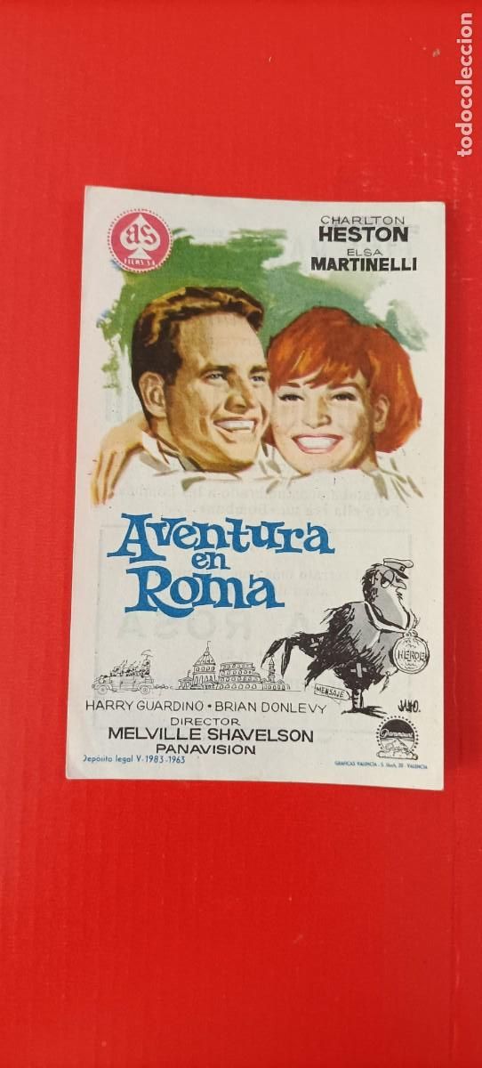 Cine: PROGRAMA. CHARLTON HESTON, AVENTURA EN ROMA. C/P. CINE PARIS TANGER. ELSA MARTINELLI.