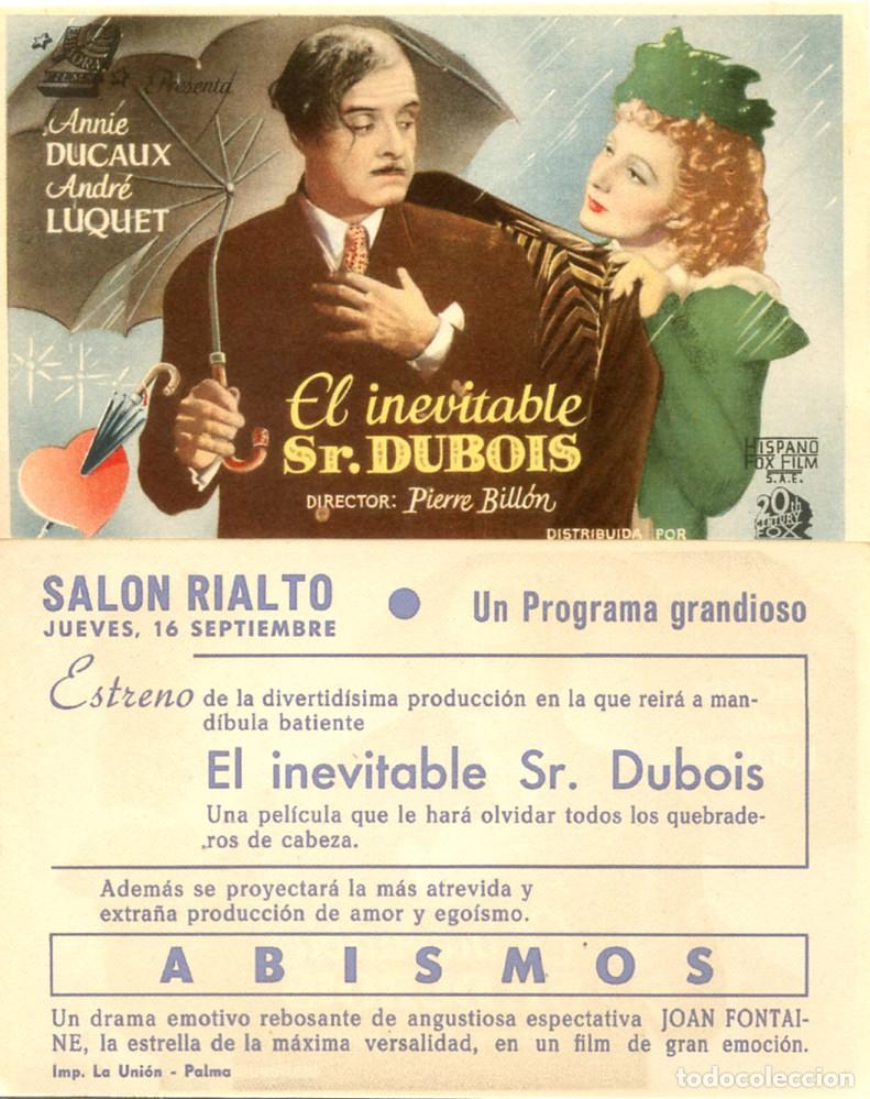 Cine: FOLLETO DE MANO ORIGINALEL INEVITABLE Sr. DUBOIS CINE SALON RIALTO 1942 PALMA DE MALLORCA