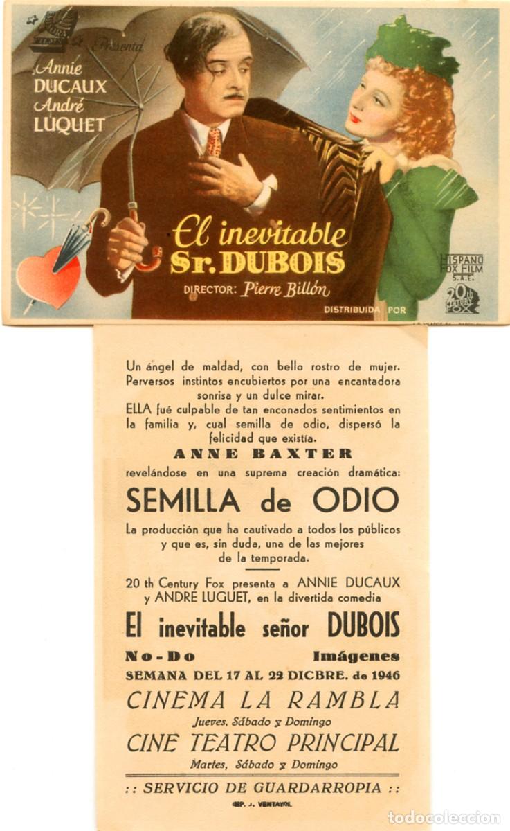 Cine: FOLLETO DE MANO ORIGINAL EL INEVITABLE Sr. DUBOIS CINEMA LA RAMBLA Y TEATRO PRINCIPAL 1946 BARCELONA