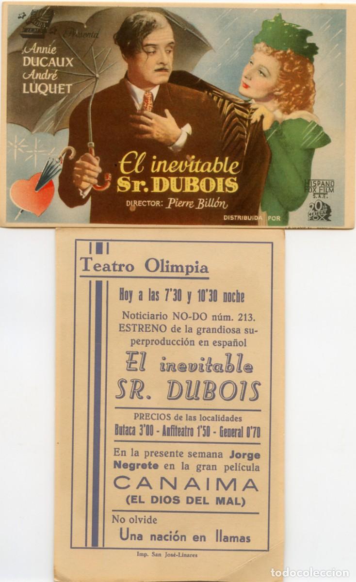Cine: FOLLETO DE MANO ORIGINAL EL INEVITABLE Sr. DUBOIS CINE TEATRO OLIMPIA 1942 LINARES