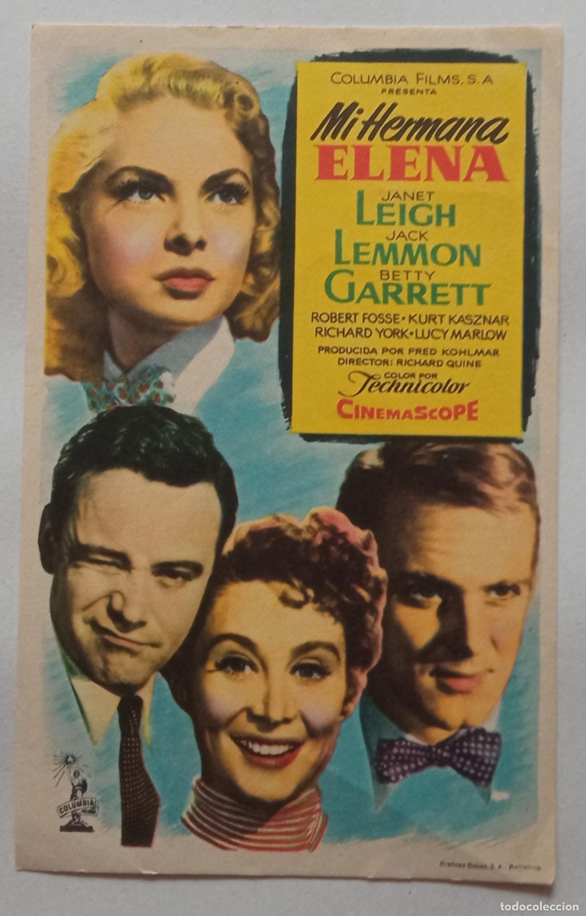 Cine: PROGRAMA DE CINE. JANE LEIGH. JACK LEMMON. MI HERMANA ELENA