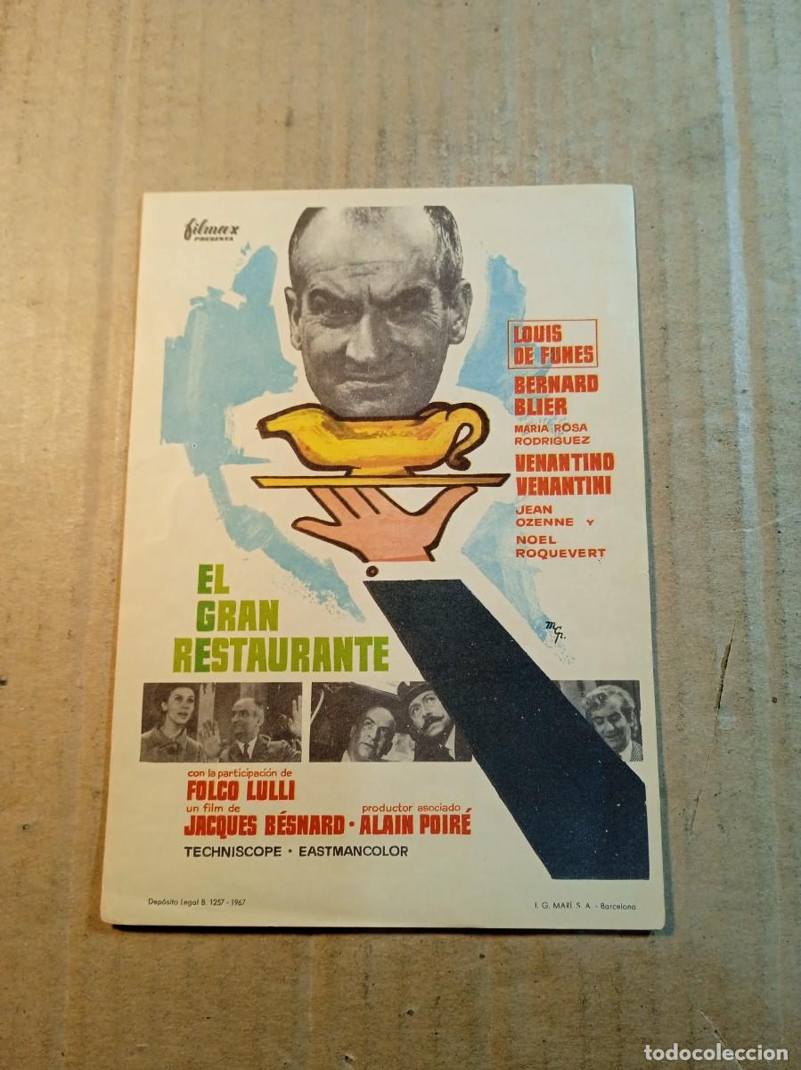 Cine: FOLLETO DE MANO SIN PUBLICIDAD EL GRAN RESTAURANTE