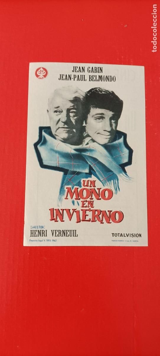 Cine: UN MONO EN INVIERNO. C/P. CINE PAR&Iacute;S TANGER. EST&Aacute; NUEVO. JEAN GABIN, JEAN PAUL BELMONDO