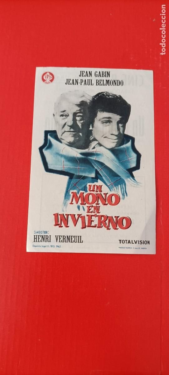 Cine: UN MONO EN INVIERNO. C/P. CINE PAR&Iacute;S TANGER. EST&Aacute; NUEVO. JEAN GABIN, JEAN PAUL BELMONDO