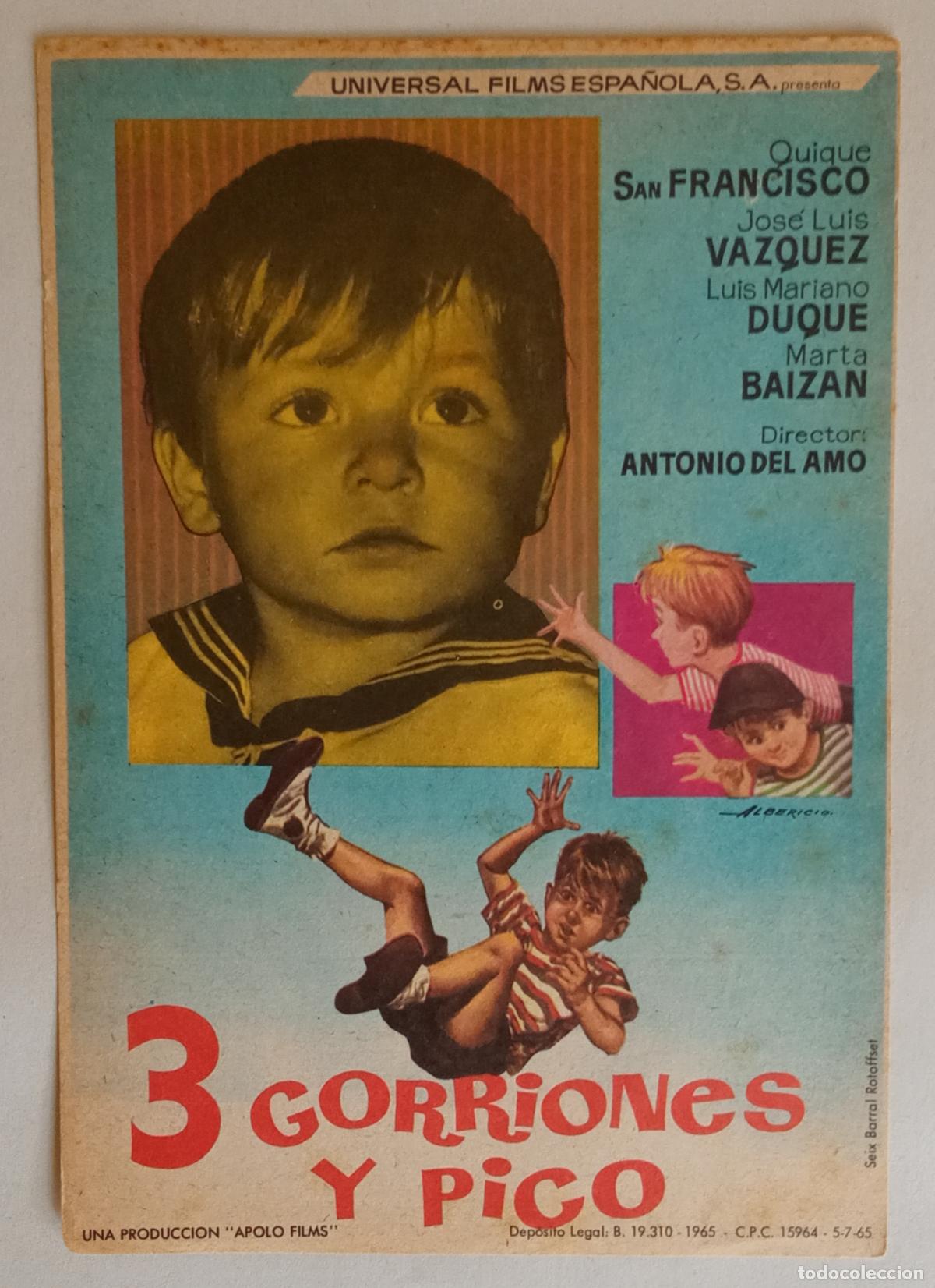 Cine: PROGRAMA DE CINE. QUIQUE SAN FRANCISCO. 3 GORRIONES Y PICO. PORTADA DE ALBERICIO