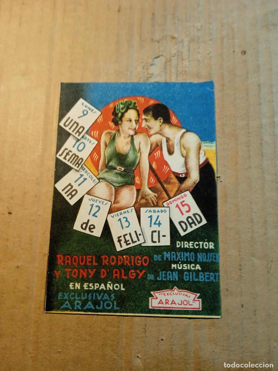 Cine: FOLLETO DE MANO SIN PUBLICIDAD UNA SEMANA DE FELICIDAD
