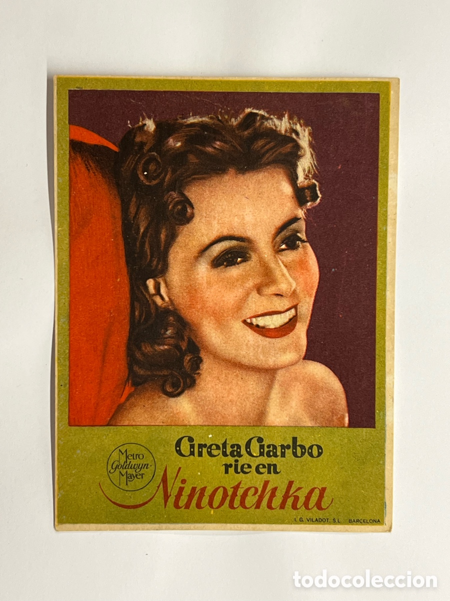 Cine: GRETA GARBO rie en Ninotchka.. Folleto Cine. Palacio del Cinema, Barcelona (h.1945?)