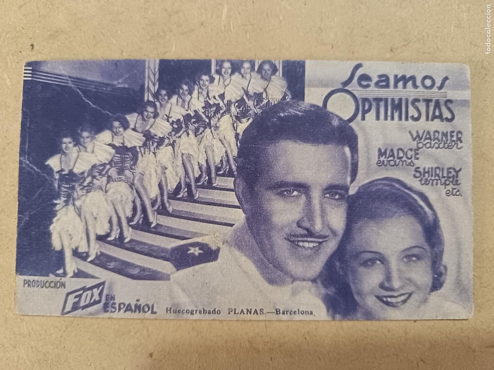 Cine: PROGRAMA DE CINE. TARJETA. SEAMOS OPTIMISTAS. CINE AL DORSO.