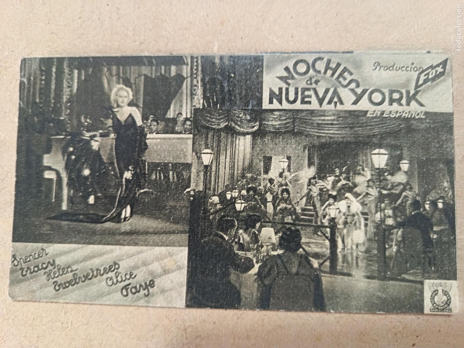 Cine: PROGRAMA DE CINE. TARJETA. NOCHES DE NUEVA YORK. CINE AL DORSO.