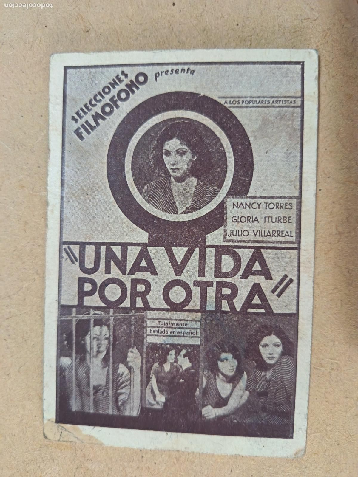 Cine: PROGRAMA DE CINE. TARJETA. UNA VIDA POR OTRA. CINE AL DORSO.