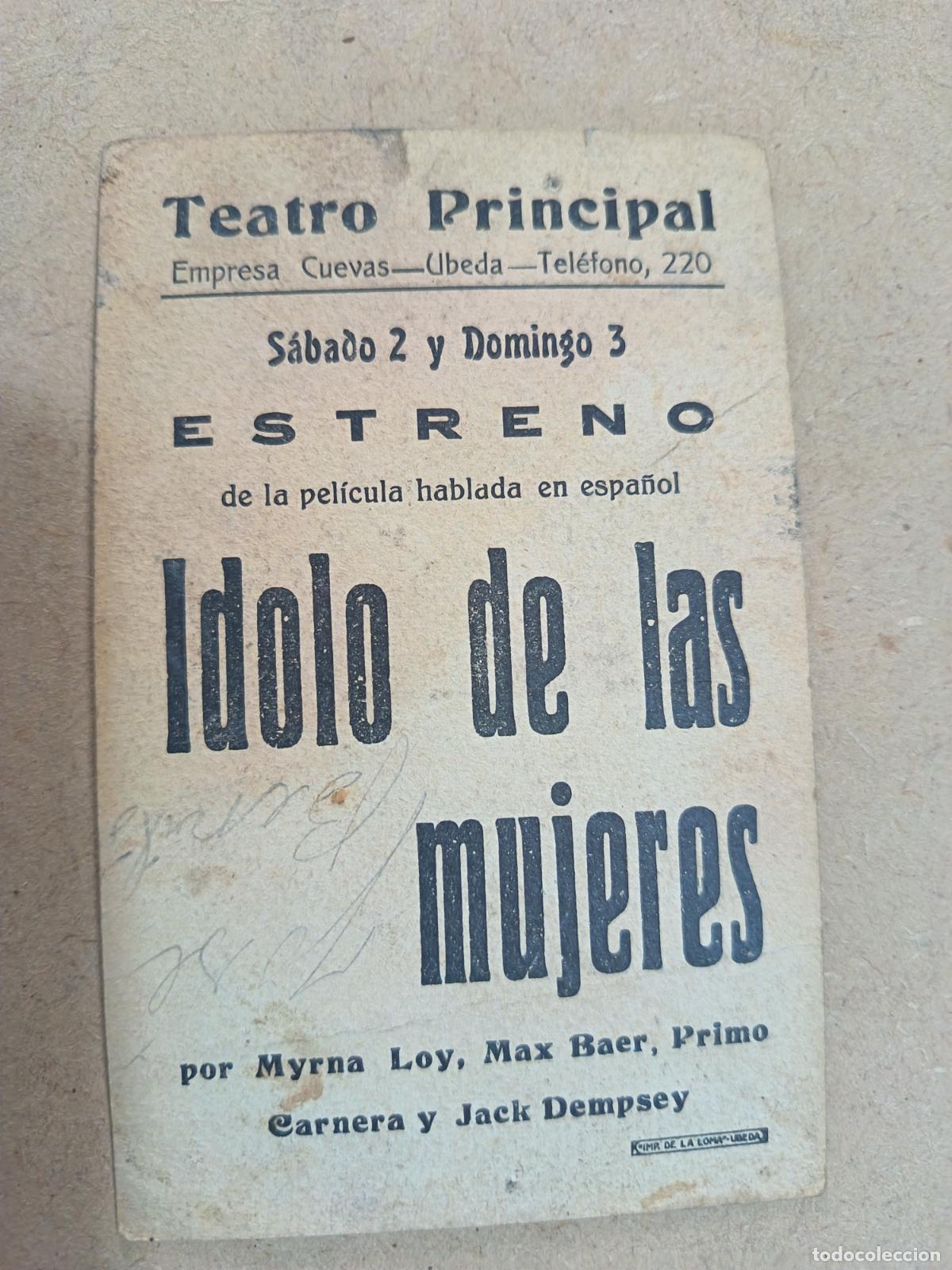 Cine: PROGRAMA DE CINE. IDOLO DE LAS MUJERES. CINE AL DORSO. - Foto 2