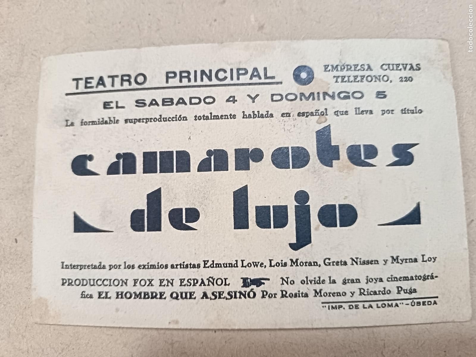 Cine: PROGRAMA DE CINE. CAMAROTES DE LUJO. CINE AL DORSO. - Foto 2