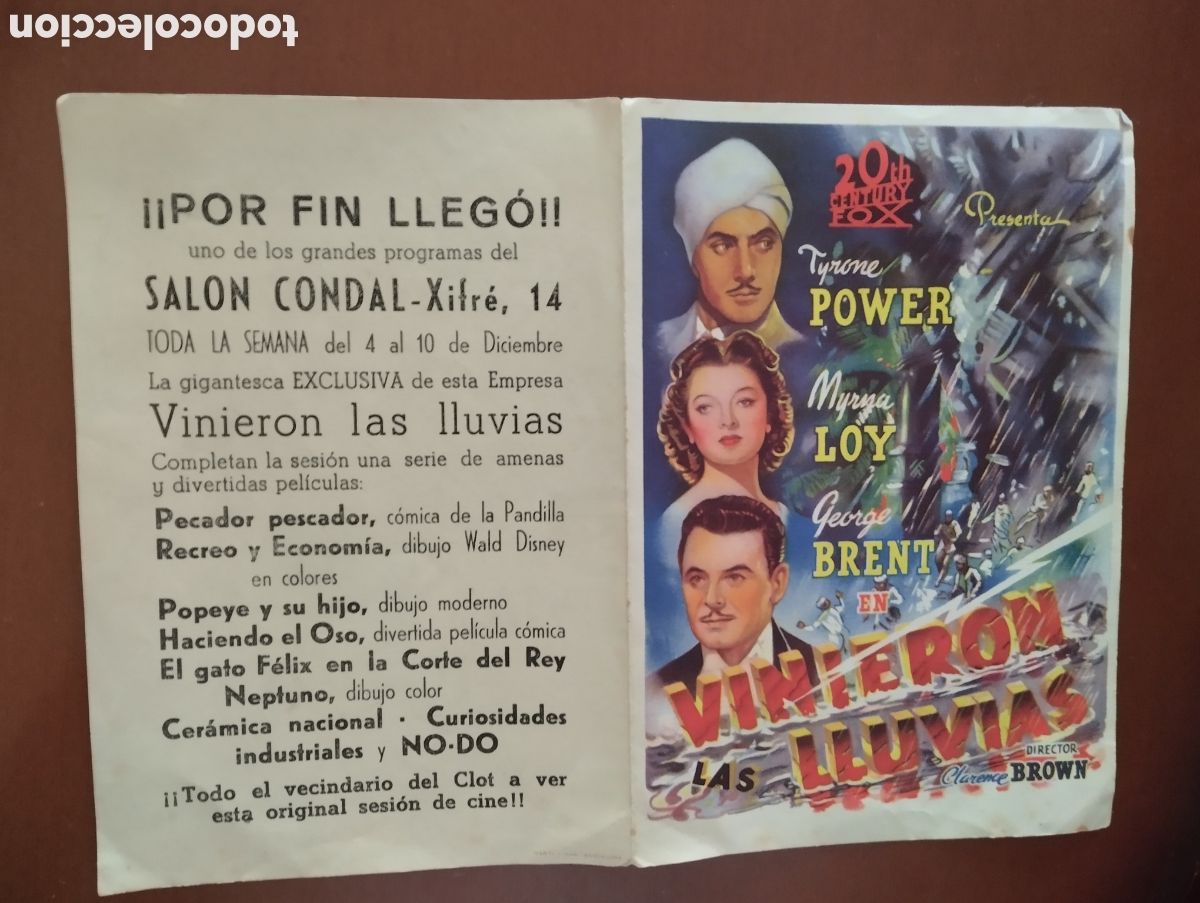 Cine: Folleto Programa de Cine DOBLE - VINIERON LAS LLUVIAS